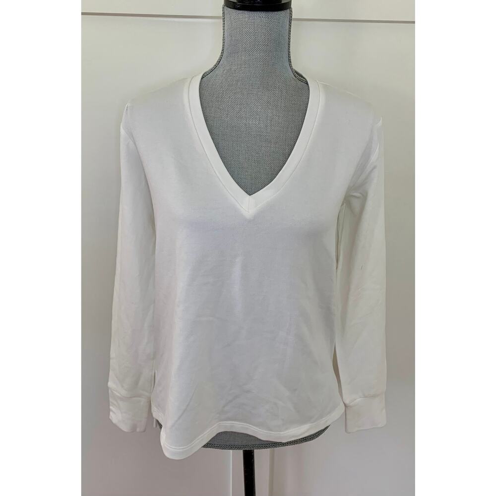 Wheat V-Neck T-Shirt Top in White Small Pullover Tee Knit Boho Retro Y2k 90s 80s